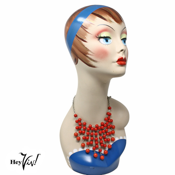 Vintage Free Flowing Boho Red Bead Bib Necklace 4.5" Wide 23" Long - Hey Viv - Picture 4 of 8